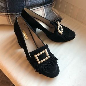 Louise et Cie Suede Pearl Buckle Heels